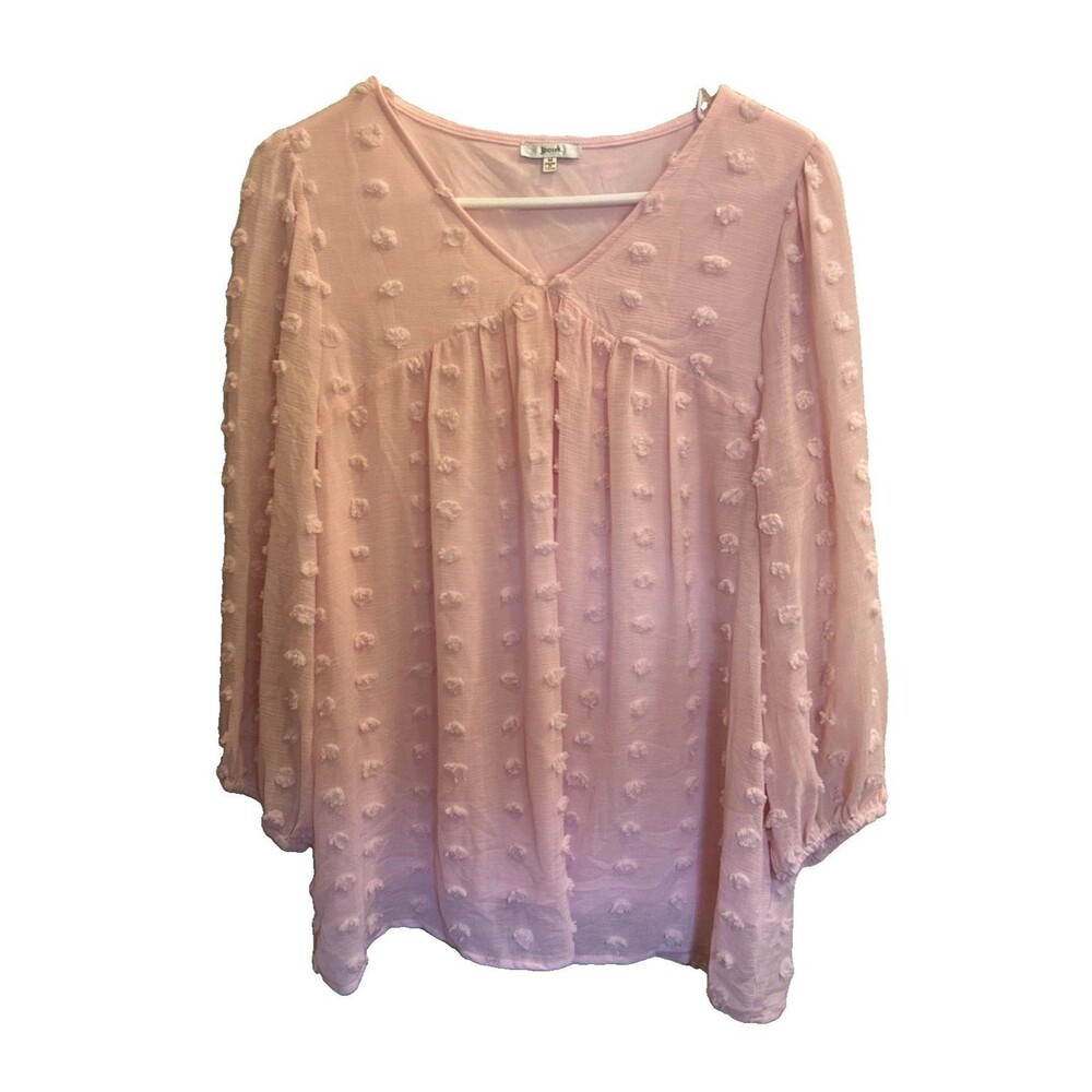Jodifl Pale Pink Blouse Top Sz Medium Boho Cottagecore Fairy Chiffon Dot Romance
